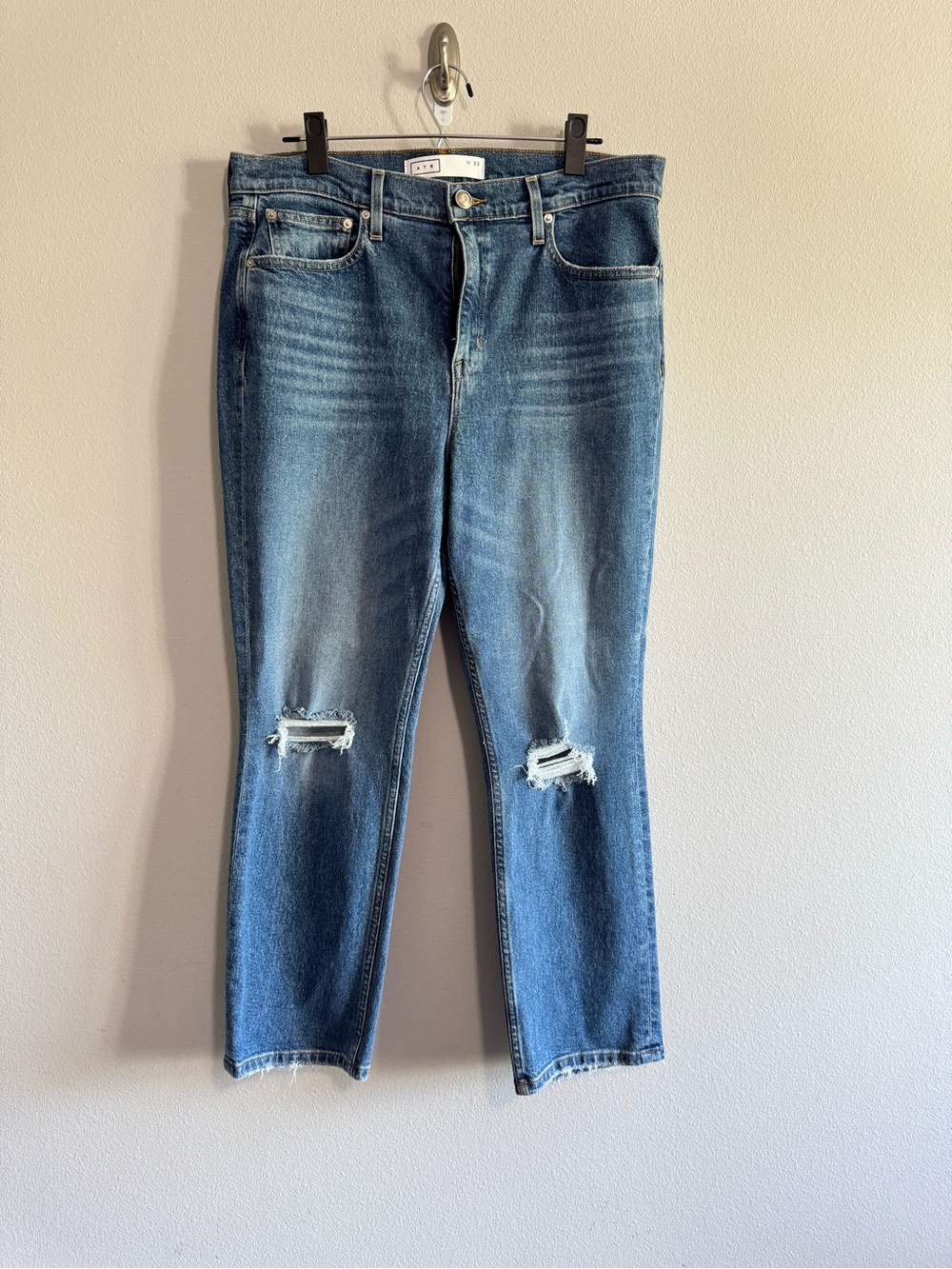 AYR Yes Yes Yes Distressed Straight Leg Jeans in Blue Wash - Never Worn